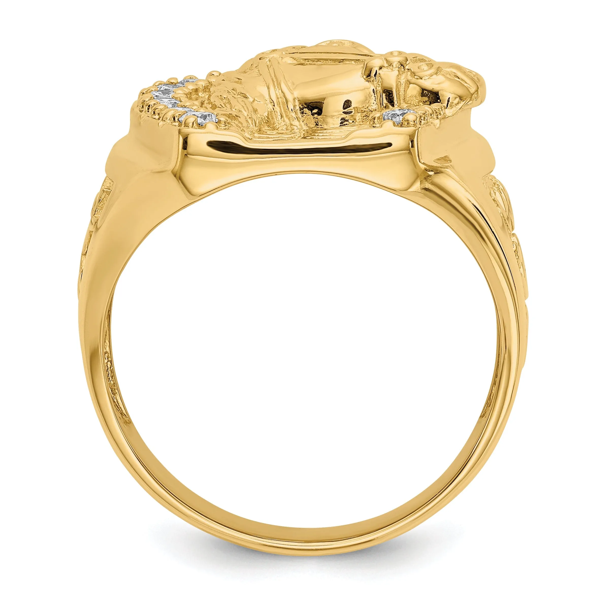 14k Yellow Gold Men's Diamond Horseshoe Ring
