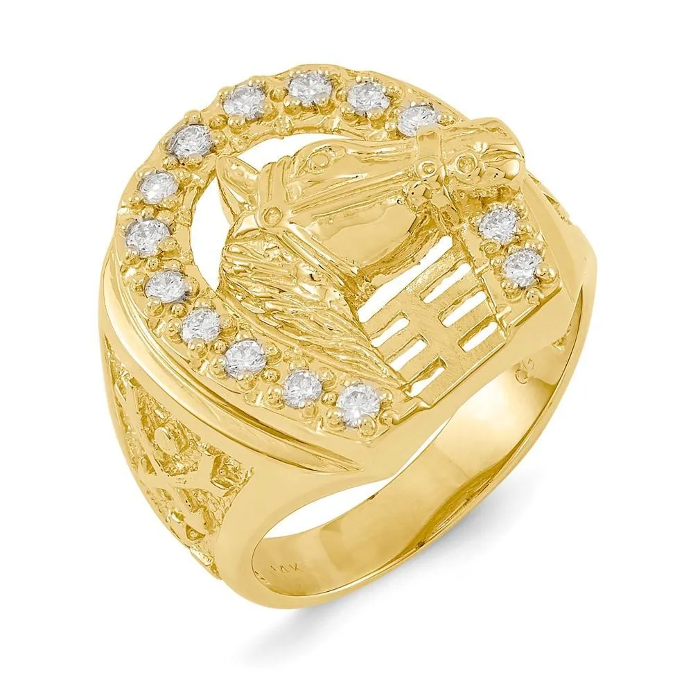 14k Yellow Gold Men's Diamond Horseshoe Ring