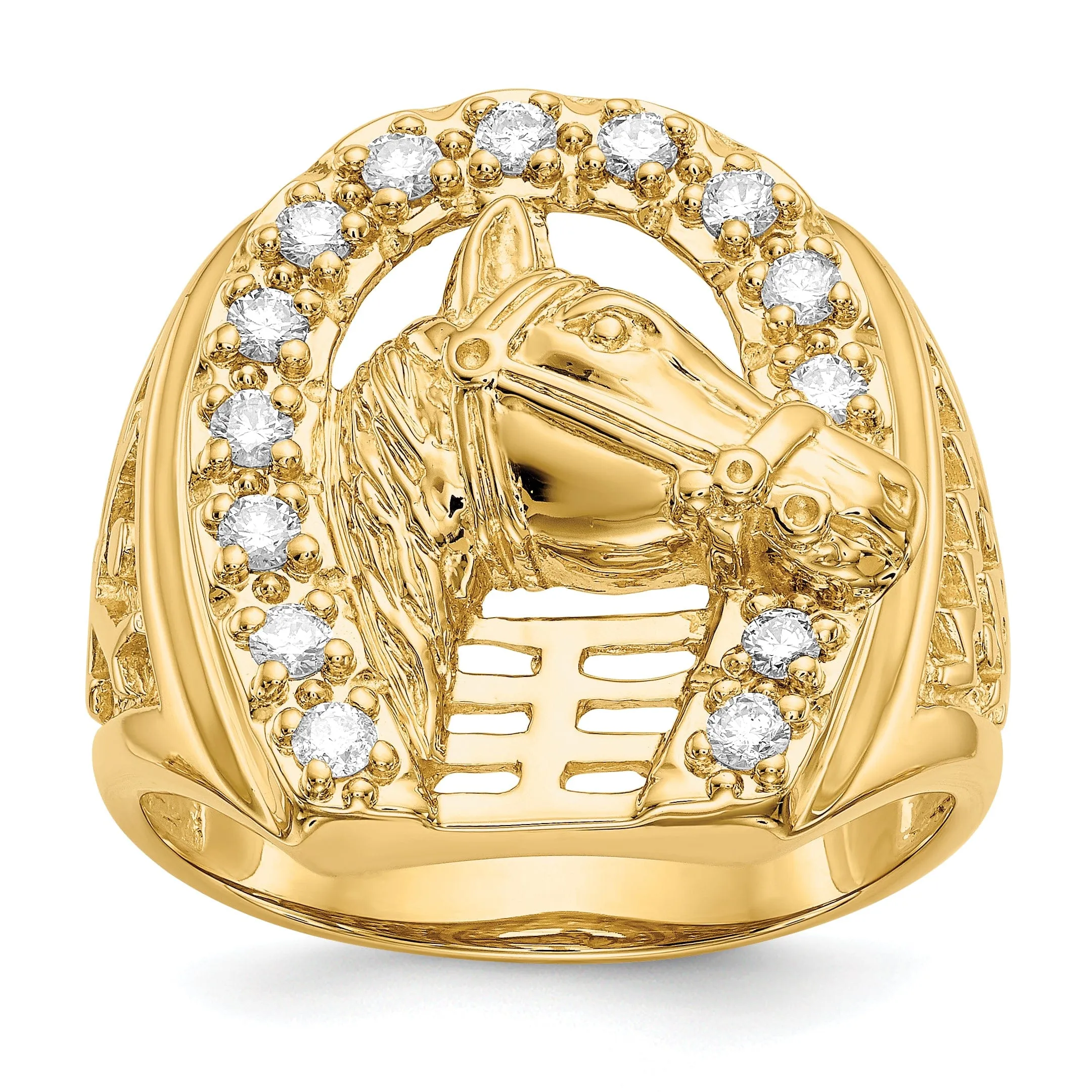 14k Yellow Gold Men's Diamond Horseshoe Ring