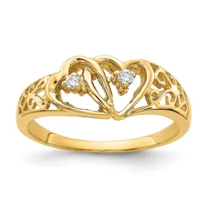 14k Yellow Gold Polished Diamond Heart Ring