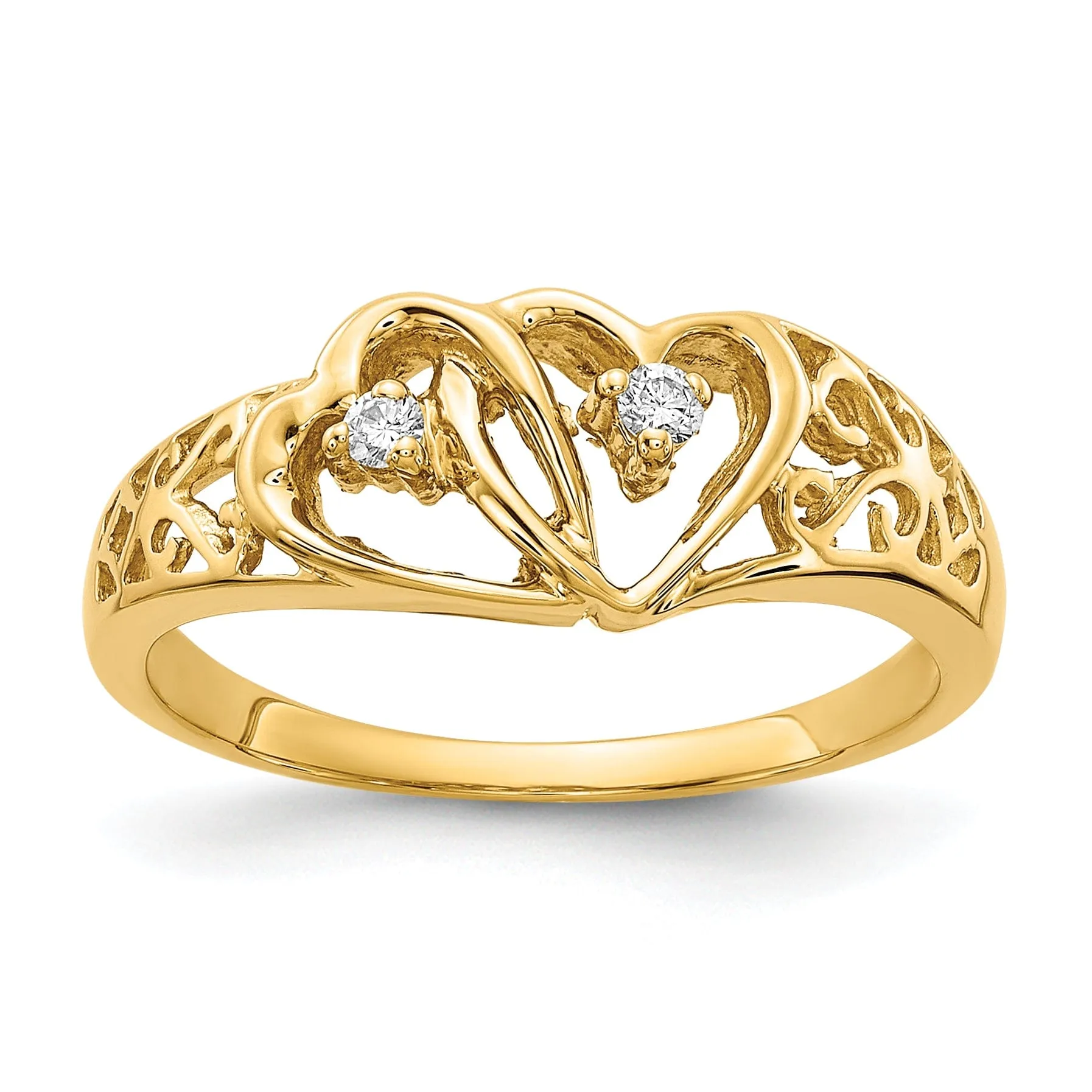 14k Yellow Gold Polished Diamond Heart Ring