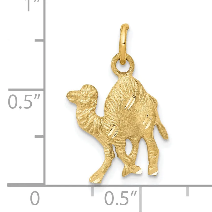 14k Yellow Gold Textured Satin Diamond Cut  Finish Camel Charm Pendant
