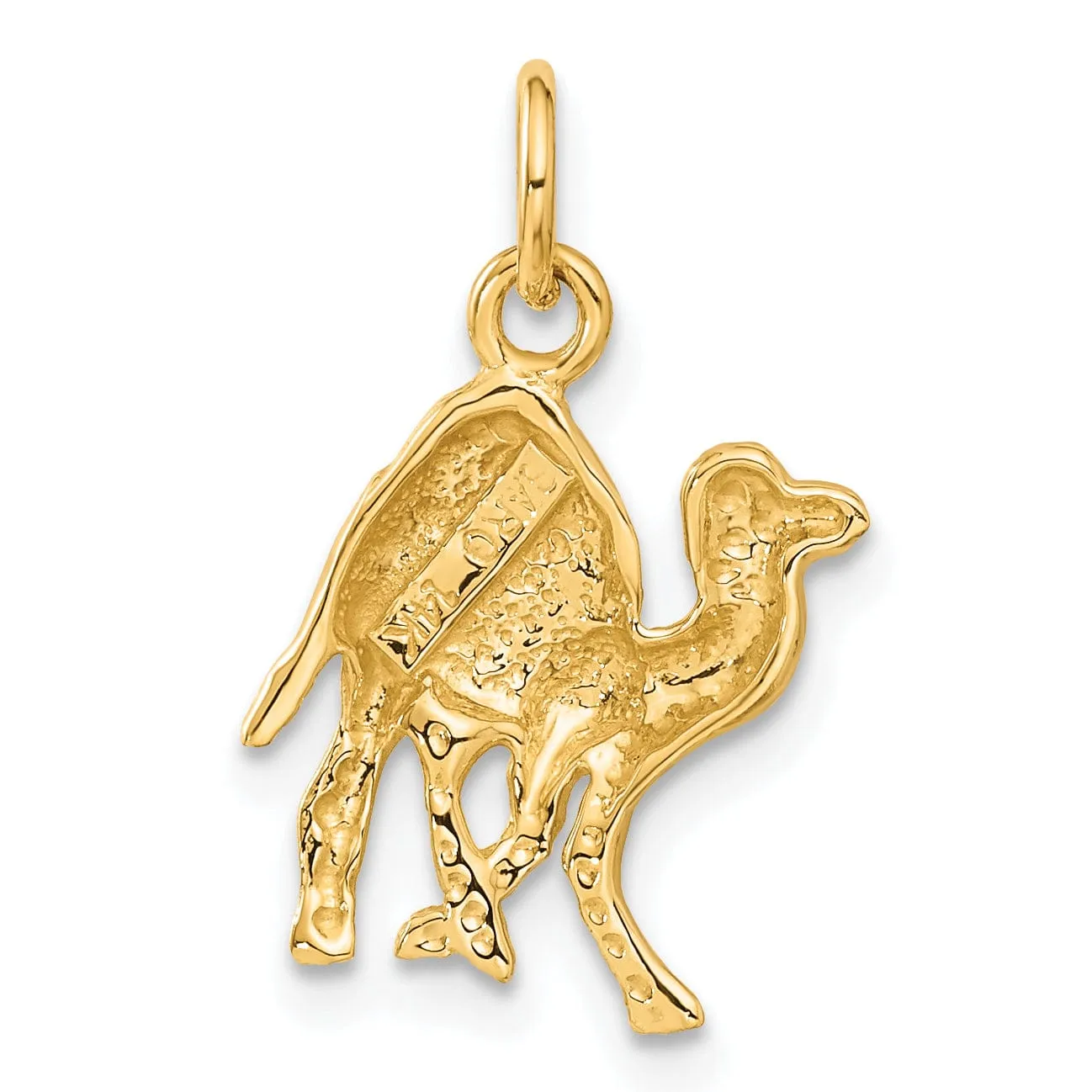 14k Yellow Gold Textured Satin Diamond Cut  Finish Camel Charm Pendant