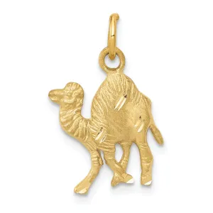 14k Yellow Gold Textured Satin Diamond Cut  Finish Camel Charm Pendant