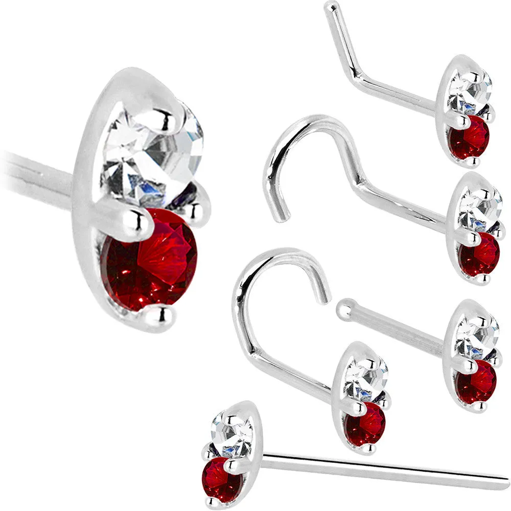 14kt White Gold 1.5mm Genuine Ruby Diamond Marquise Nose Ring