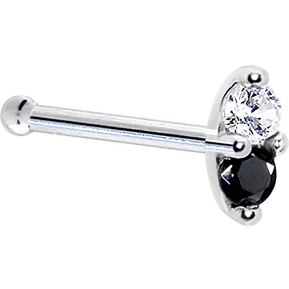 14kt White Gold Black 1.5mm CZ Marquise Nose Ring