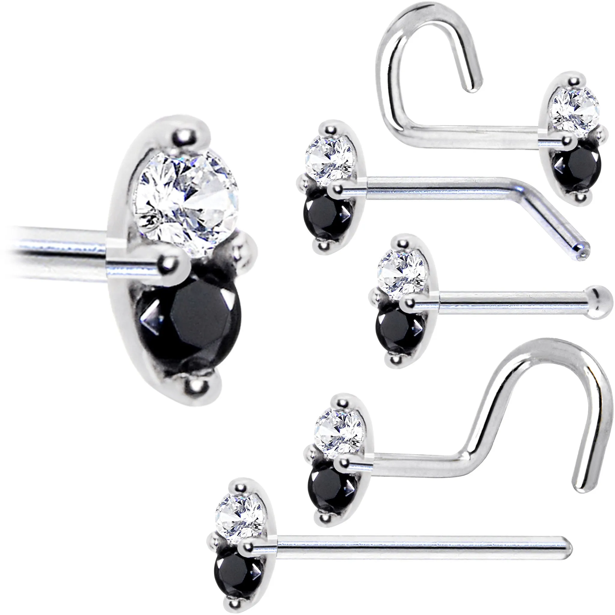 14kt White Gold Black 1.5mm CZ Marquise Nose Ring