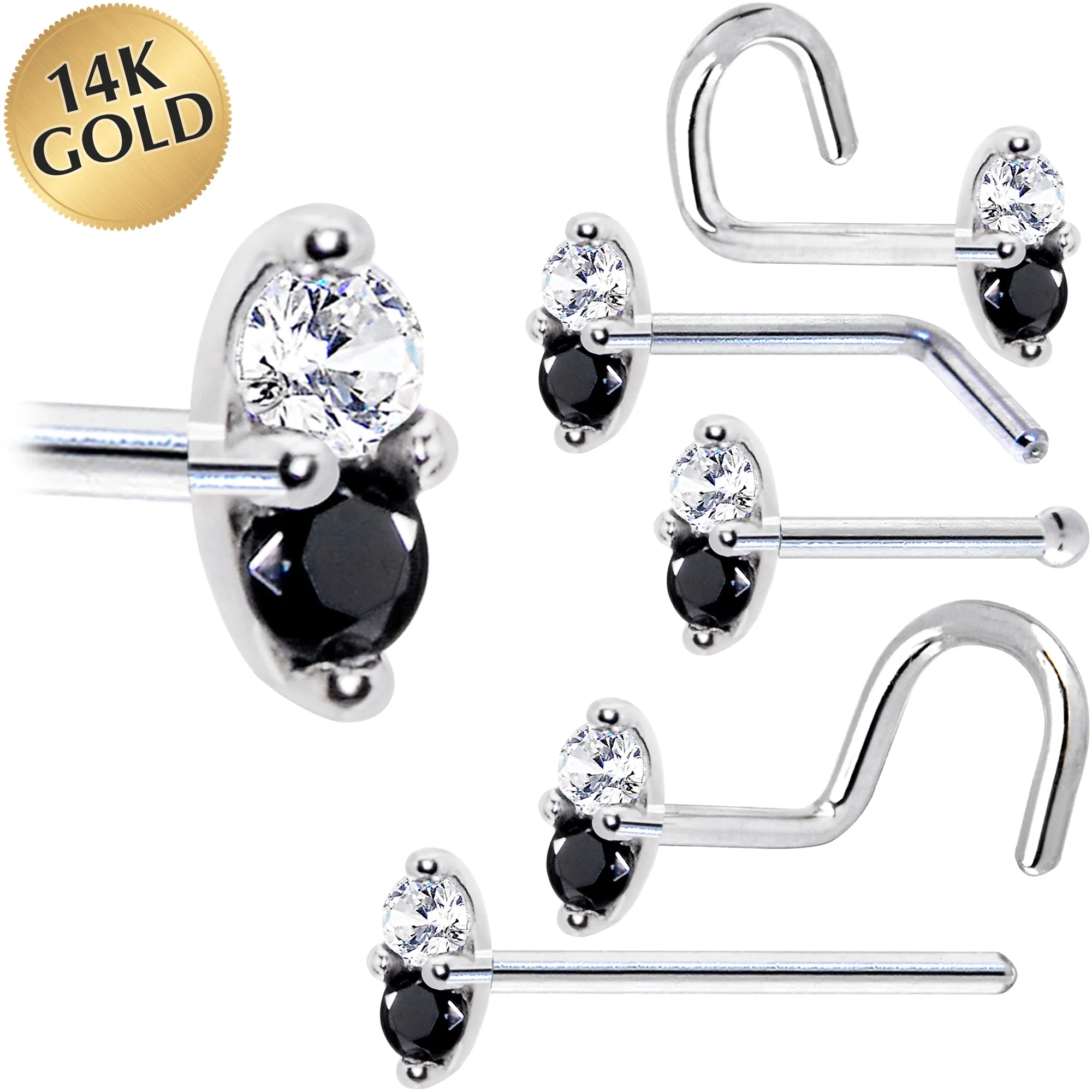 14kt White Gold Black 1.5mm CZ Marquise Nose Ring