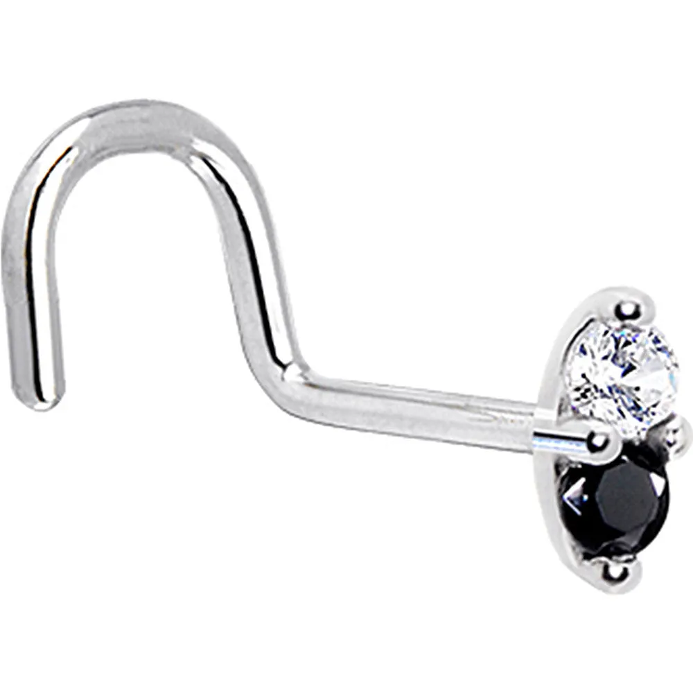 14kt White Gold Black 1.5mm CZ Marquise Nose Ring