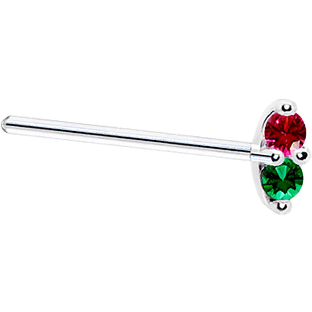 14kt White Gold Red Green 1.5mm CZ Marquise Nose Ring