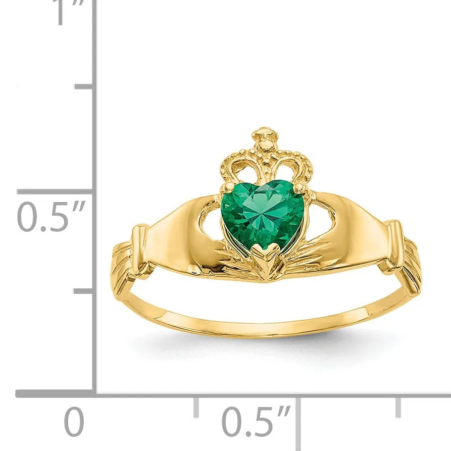 14kt yellow gold ladies green C.Z claddagh ring