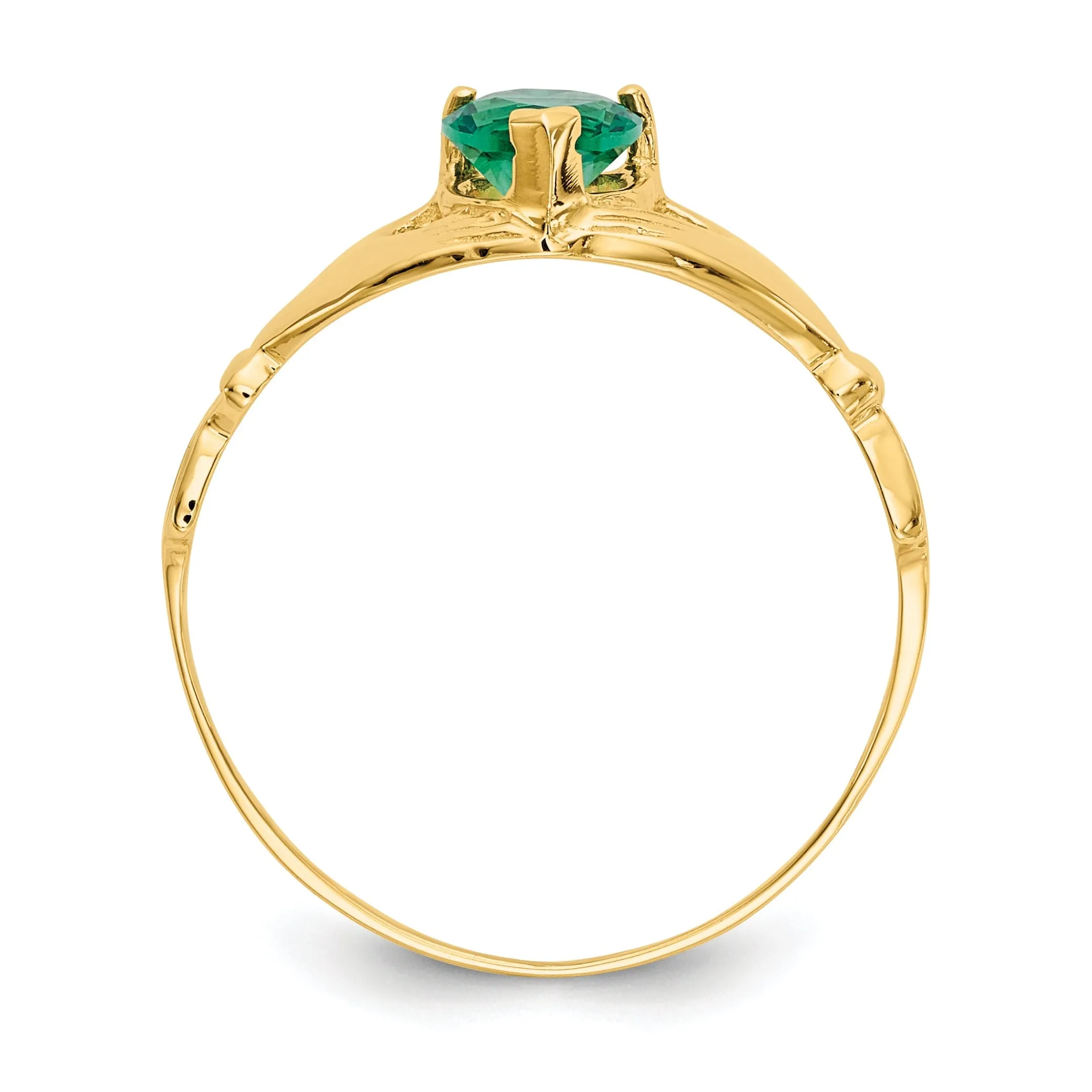 14kt yellow gold ladies green C.Z claddagh ring