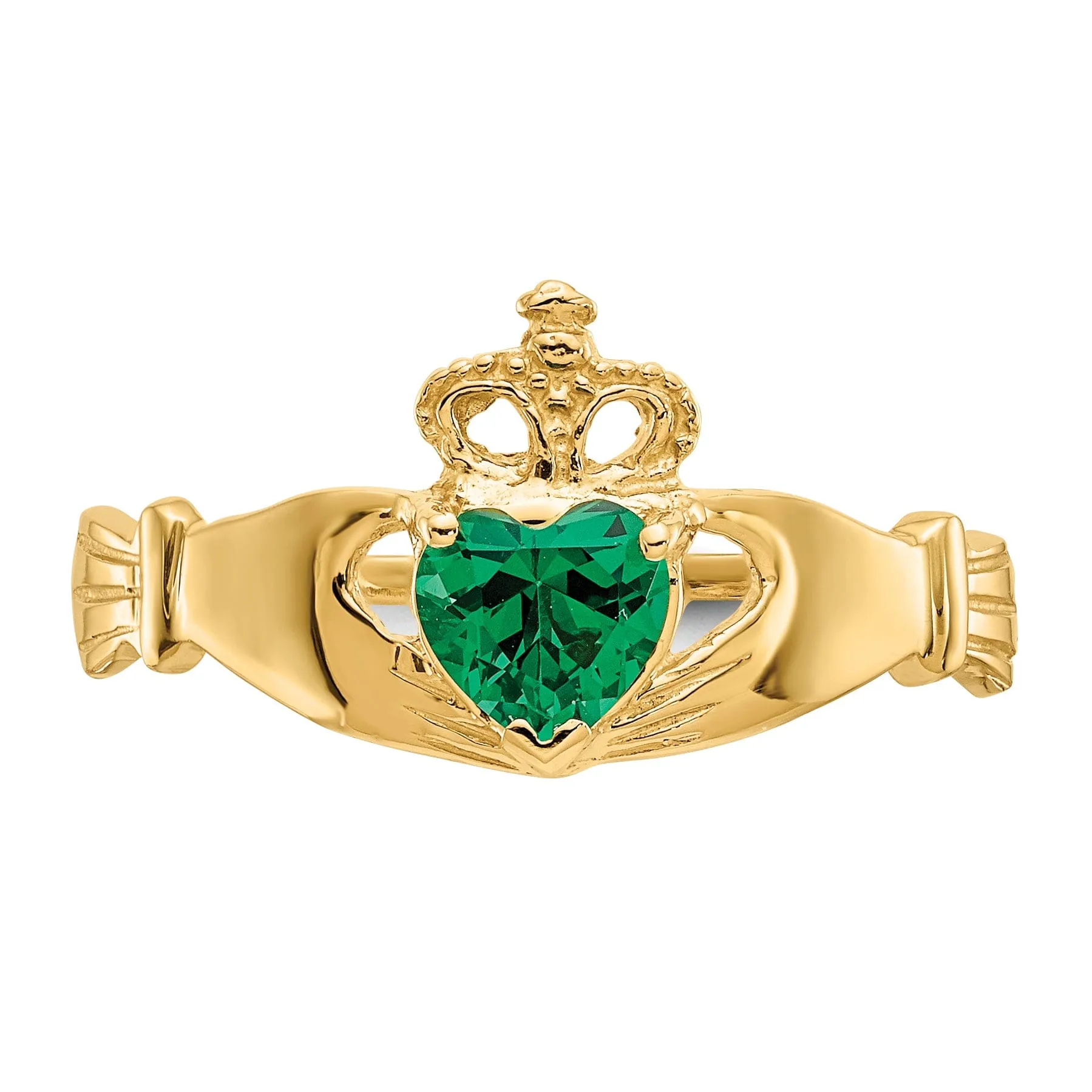 14kt yellow gold ladies green C.Z claddagh ring