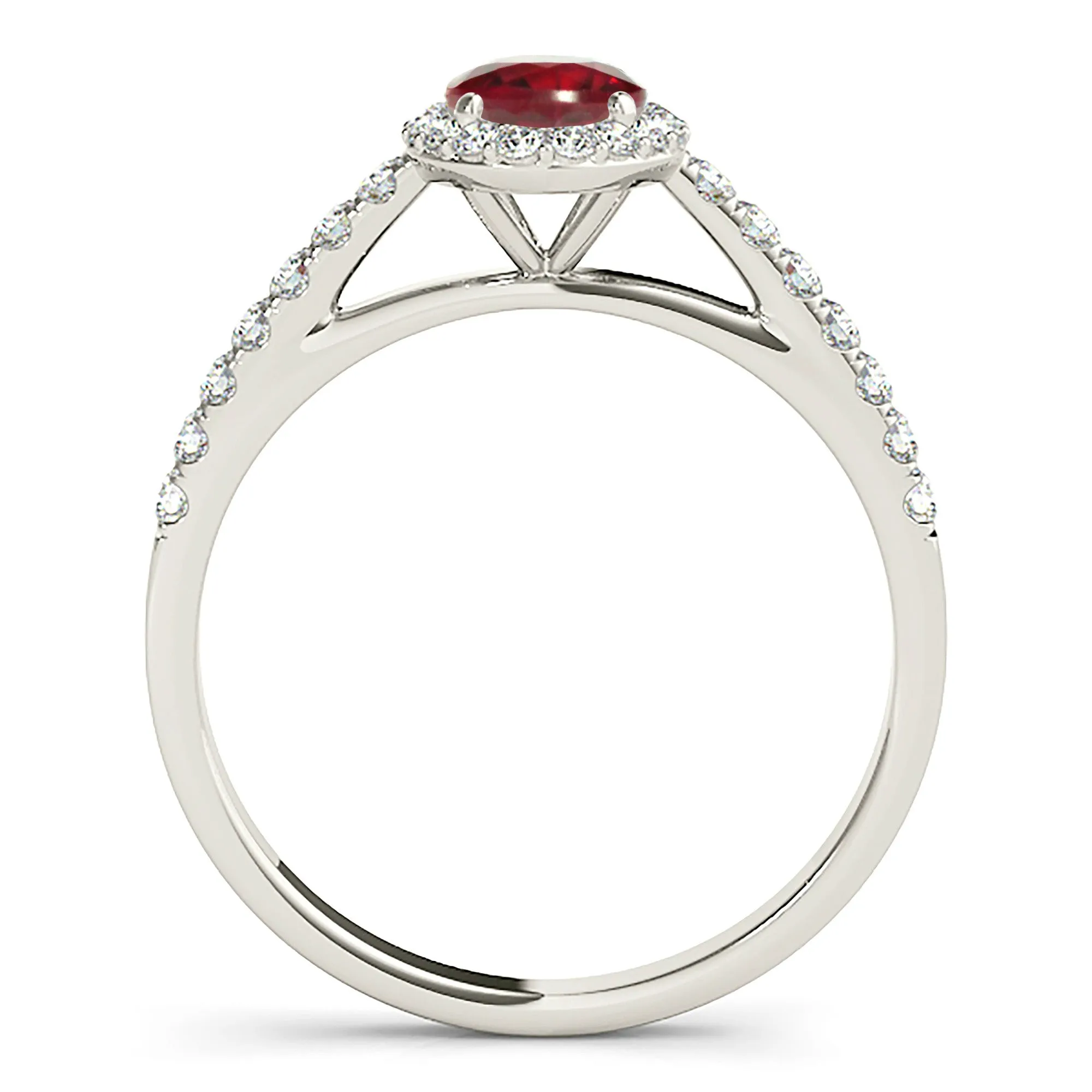 1.55 ct. Genuine Oval Ruby Ring With Halo And Delicate Diamond Band