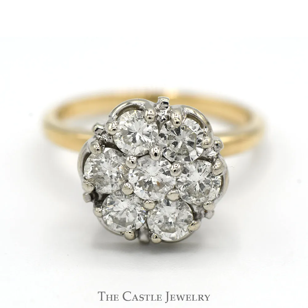 1.5cttw 7 Diamond Cluster Ring in 14k Yellow Gold