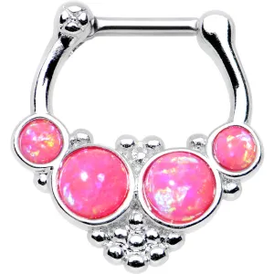 16 Gauge 1/4 Pink Synthetic Opal Steel Bar Bead Hoop Septum Clicker