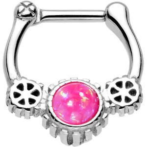 16 Gauge 1/4 Pink Synthetic Opal Steel Gear Edge Septum Clicker