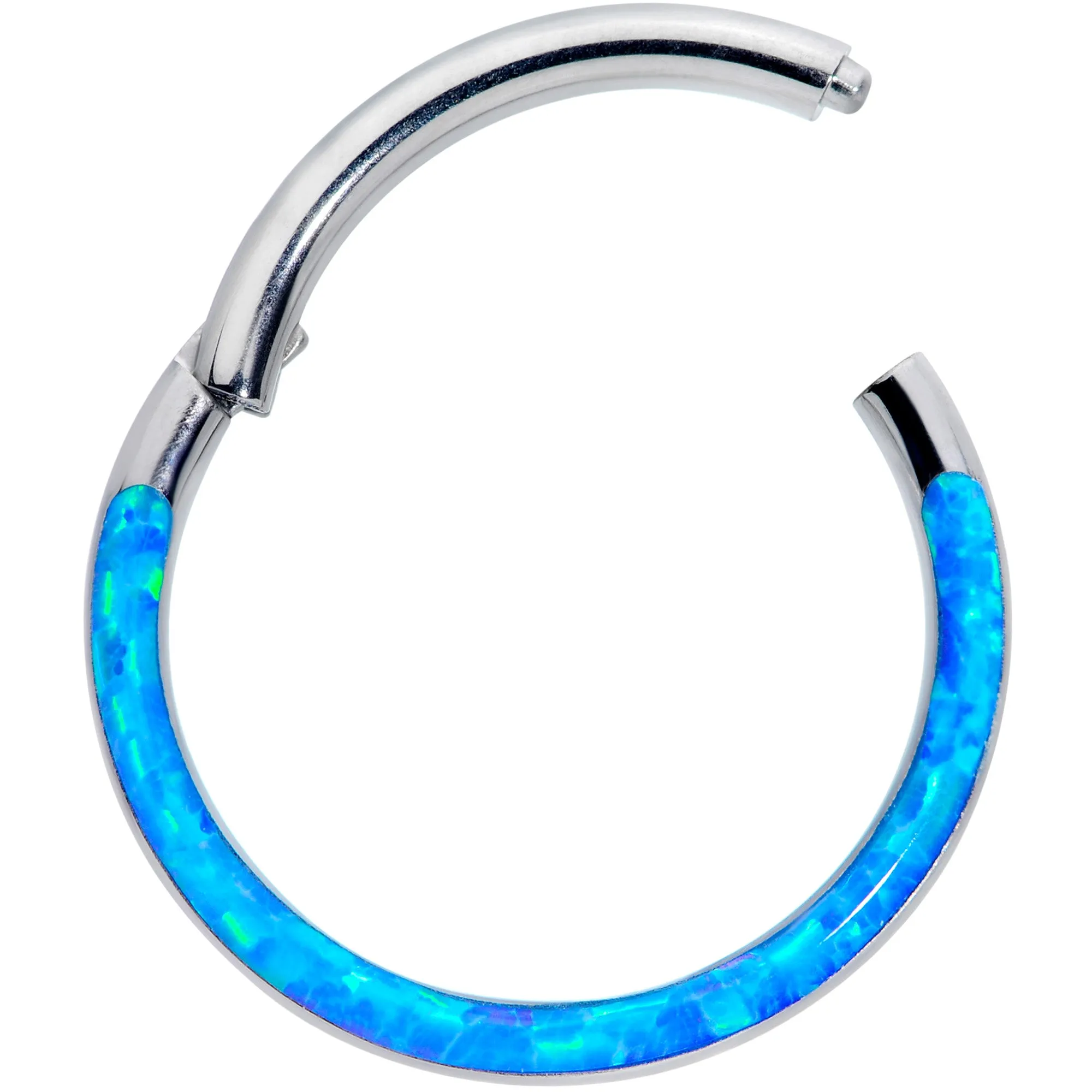 16 Gauge 3/8 Blue Synthetic Opal Implant Grade Titanium Segment Ring