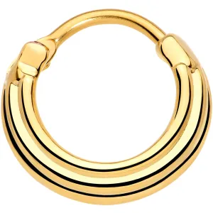 16 Gauge 3/8 Gold Tone Delicate Grooves Hinged Septum Ring