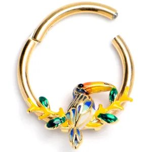 16 Gauge 3/8 Green Gem Gold Tone Tropical Toucan Hinged Segment Ring