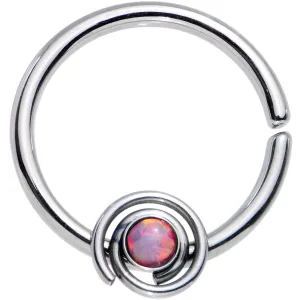 16 Gauge 3/8 Pink Synthetic Opal Swirl Set Circular Ring