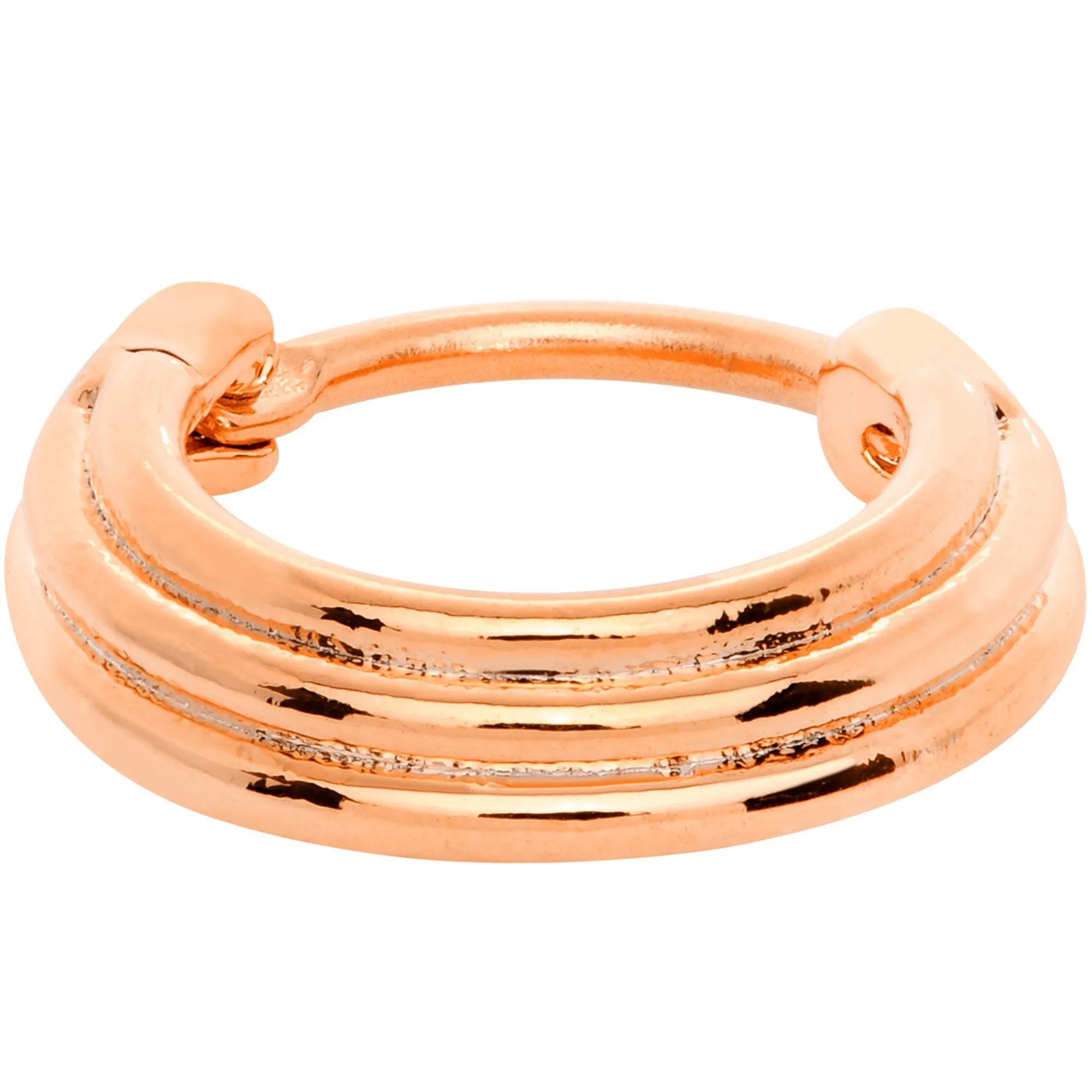 16 Gauge 3/8 Rose Gold Tone Delicate Grooves Hinged Septum Ring