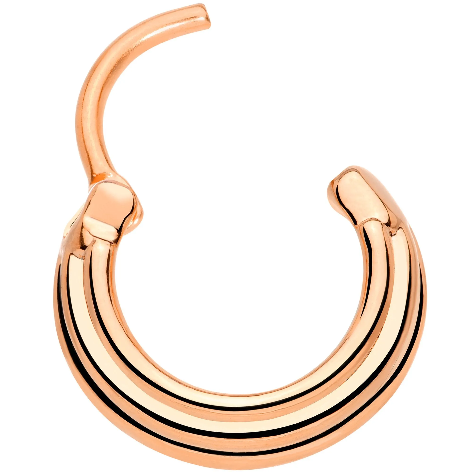 16 Gauge 3/8 Rose Gold Tone Delicate Grooves Hinged Septum Ring