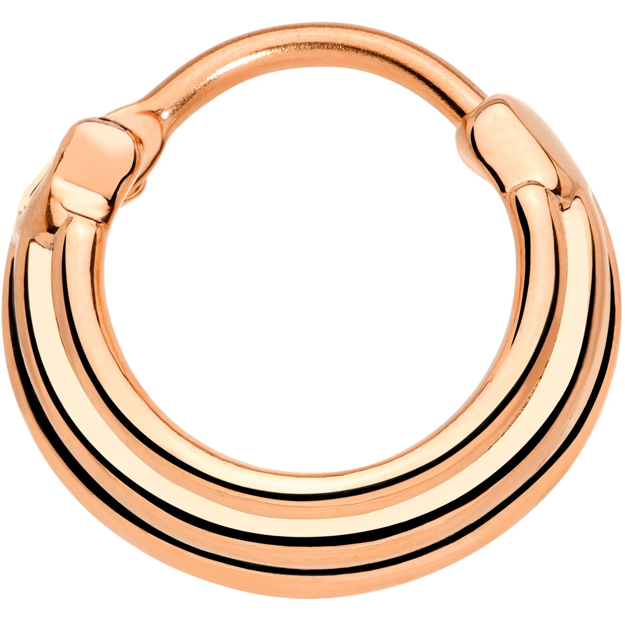 16 Gauge 3/8 Rose Gold Tone Delicate Grooves Hinged Septum Ring