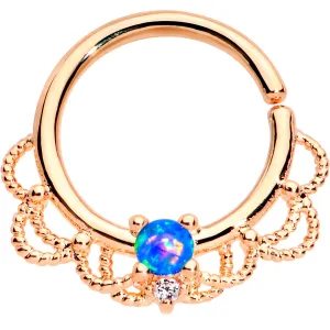 16 Gauge 5/16 Blue Faux Opal Rose Gold Plated Seamless Circular Ring