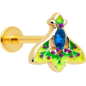 16 Gauge 5/16 Blue Gem Gold Tone Tropic Fan Labret Monroe Tragus