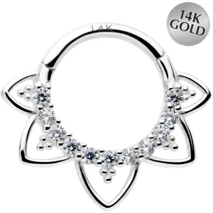 16 Gauge 5/16 Clear CZ Gem 14kt White Gold Filigree Hinged Segment Ring