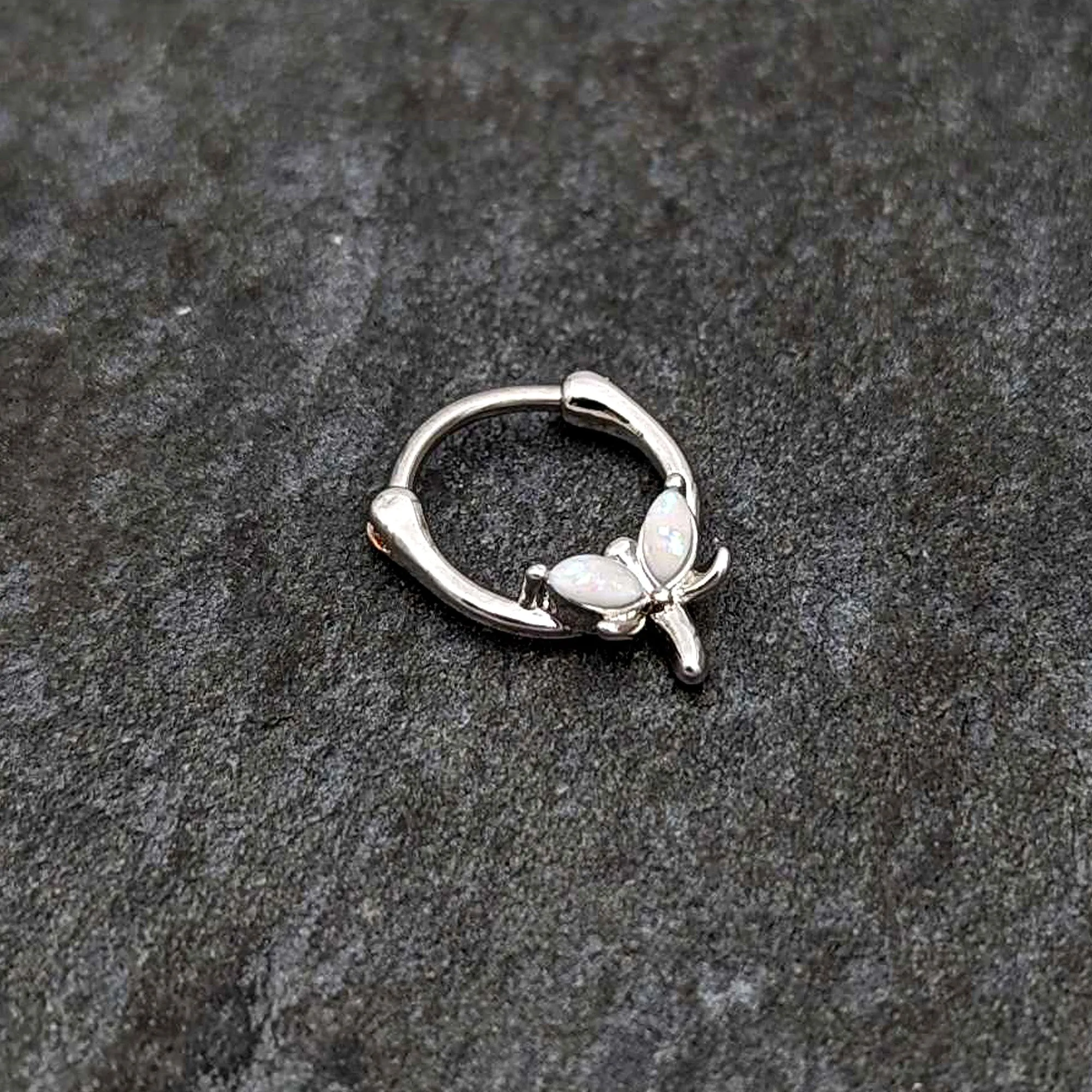 16 Gauge 5/16 White Faux Opal Simple Style Dragonfly Cartilage Clicker