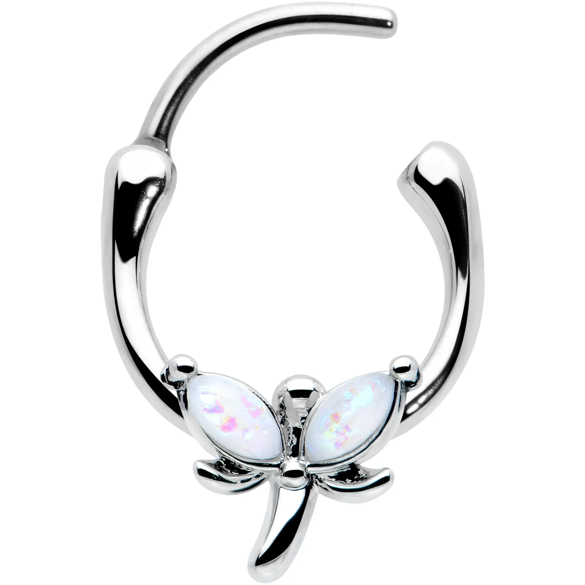 16 Gauge 5/16 White Faux Opal Simple Style Dragonfly Cartilage Clicker