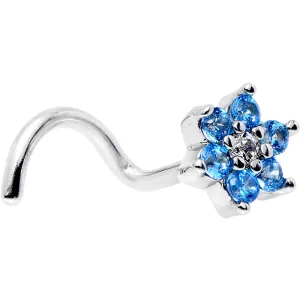 18 Gauge 1/4 Aqua Blue and Clear CZ Gem Flower Right Nose Screw