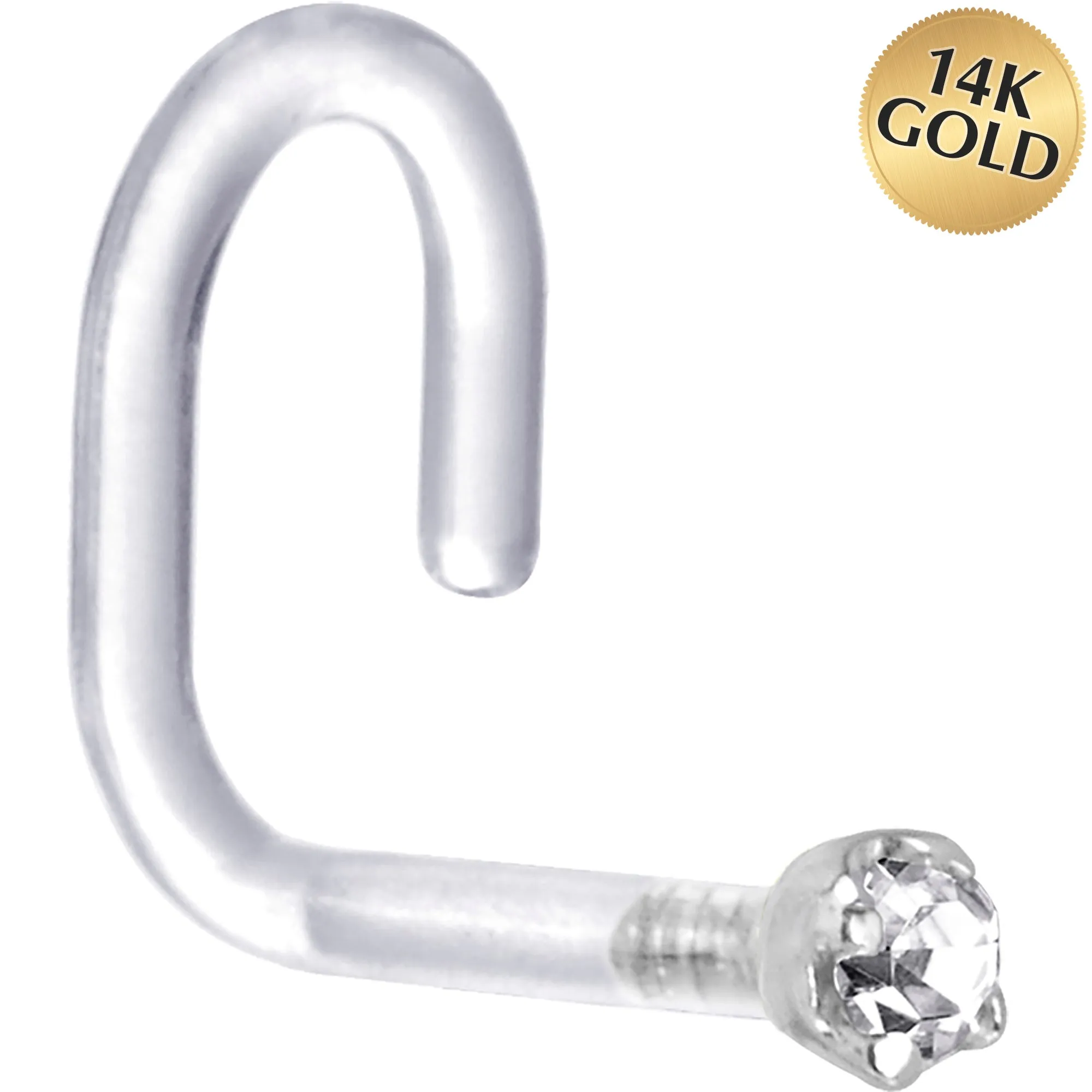 18 Gauge 1/4 White Gold 1.5mm Genuine Diamond Bioplast Nose Ring