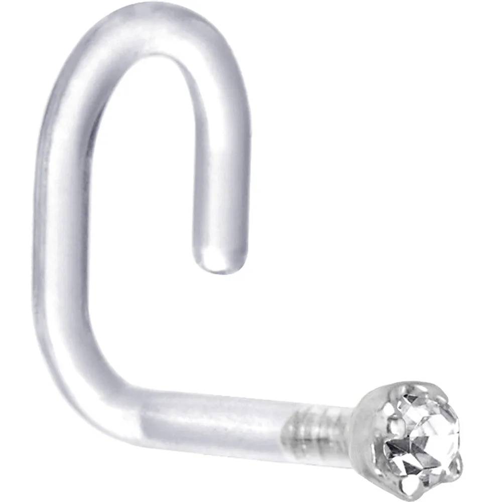 18 Gauge 1/4 White Gold 1.5mm Genuine Diamond Bioplast Nose Ring