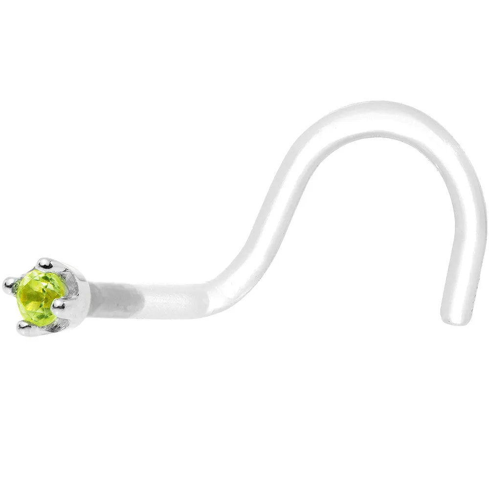 18 Gauge 1/4 White Gold 1.5mm Genuine Peridot Bioplast Nose Ring