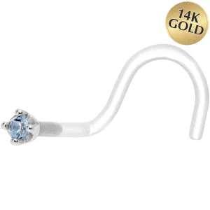 18 Gauge 1/4 White Gold 1.5mm Genuine Topaz Bioplast Nose Ring