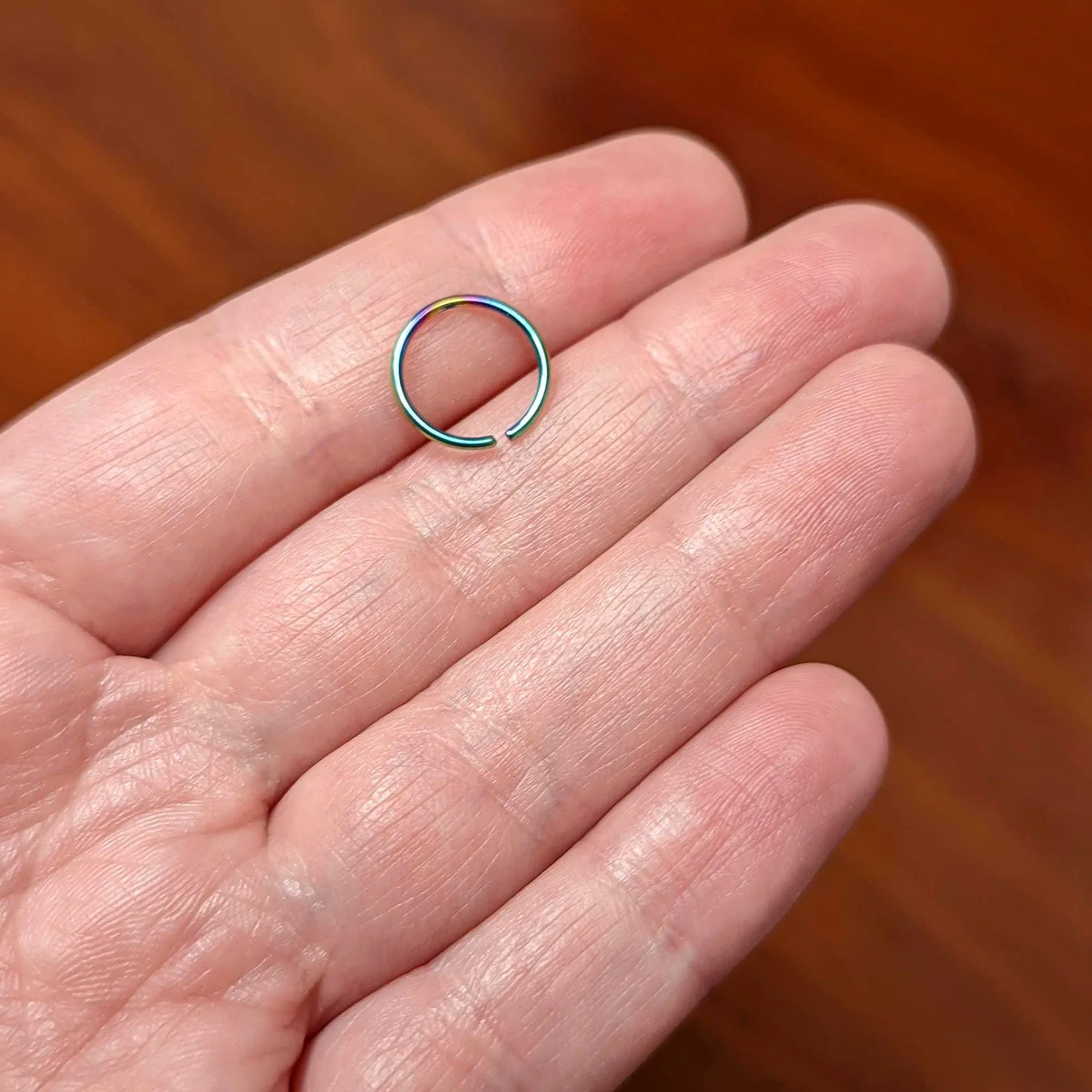 18 Gauge 3/8 Rainbow PVD Grade 23 Titanium Bendable Hoop Ring