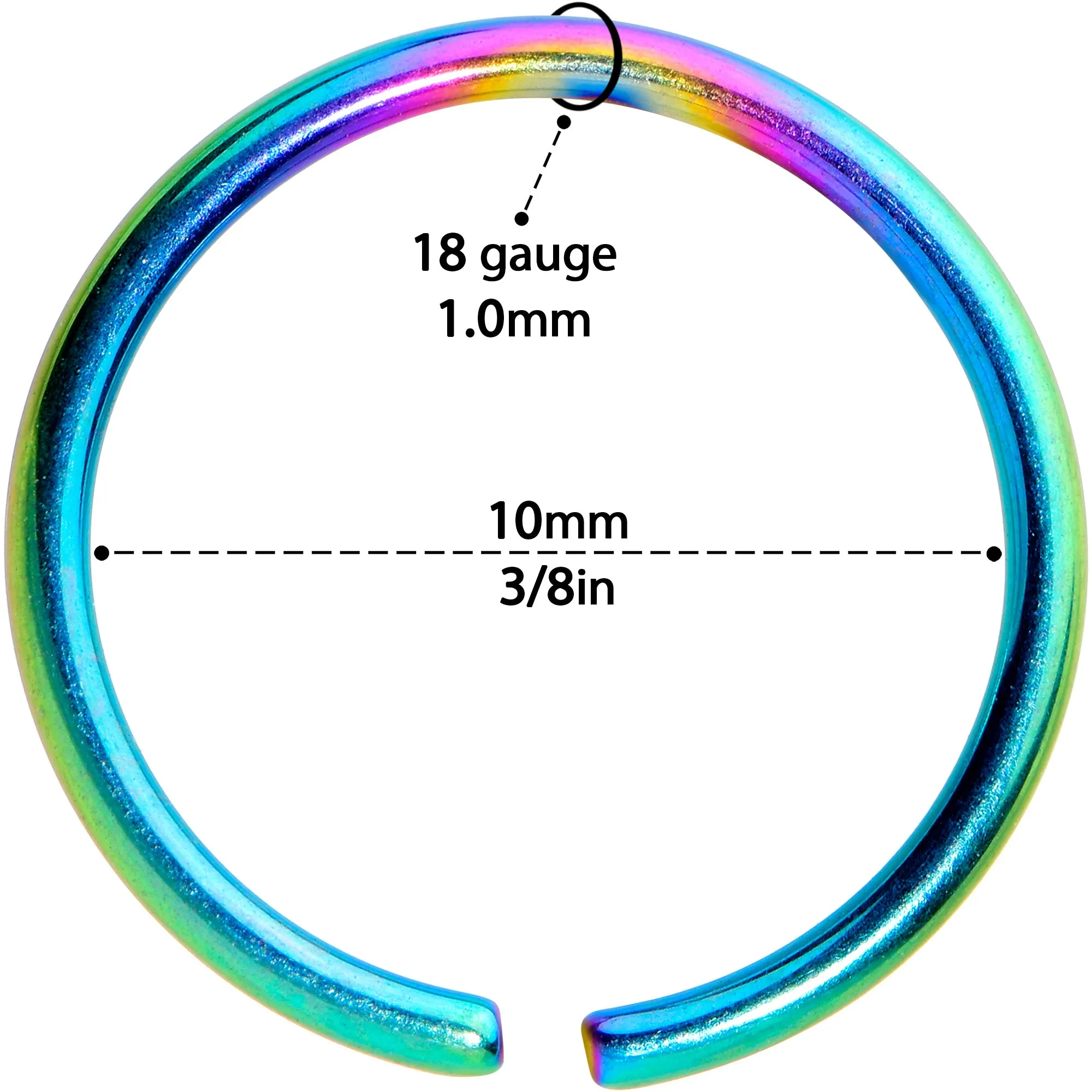 18 Gauge 3/8 Rainbow PVD Grade 23 Titanium Bendable Hoop Ring