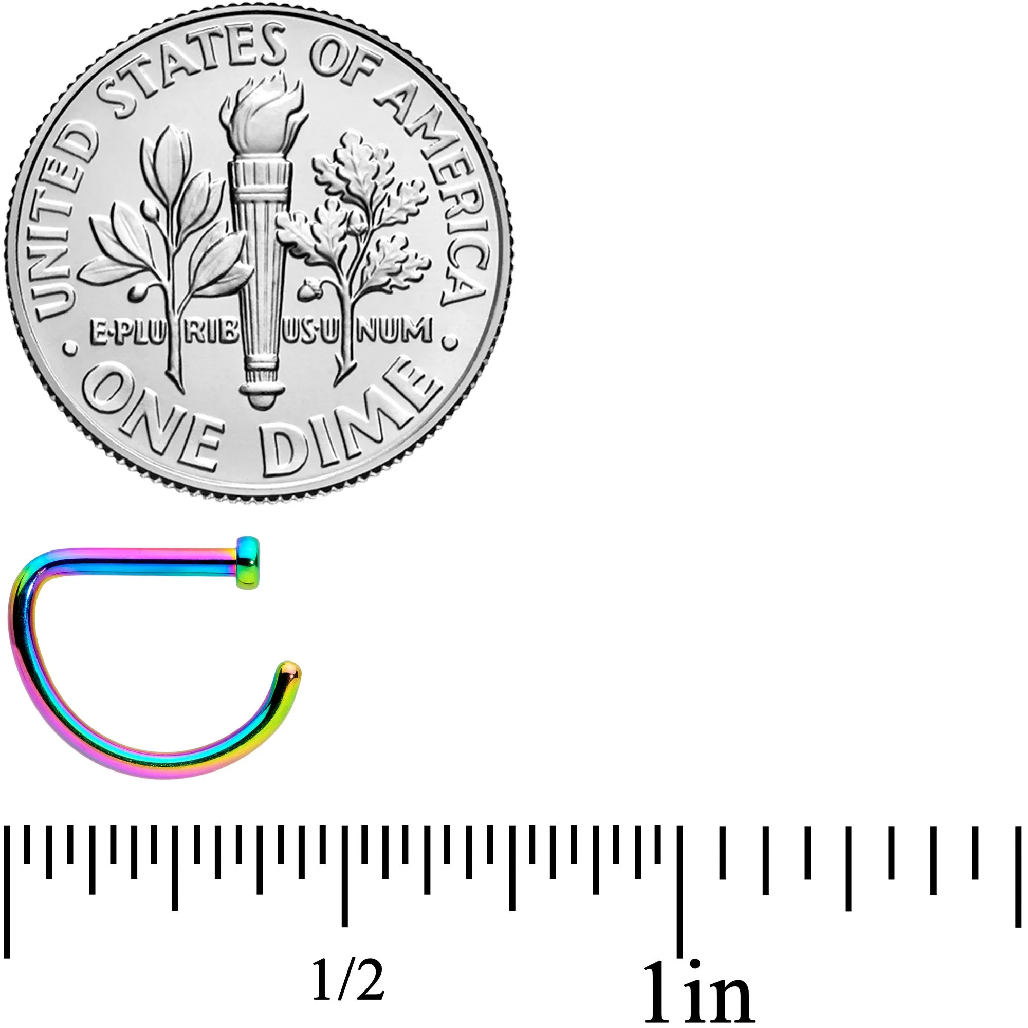 18 Gauge 5/16 Rainbow Grade 23 Titanium D Shape Nose Hoop