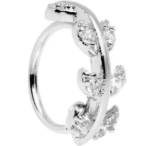 18 Gauge Clear CZ Gem Leafy Seamless Circular Ring