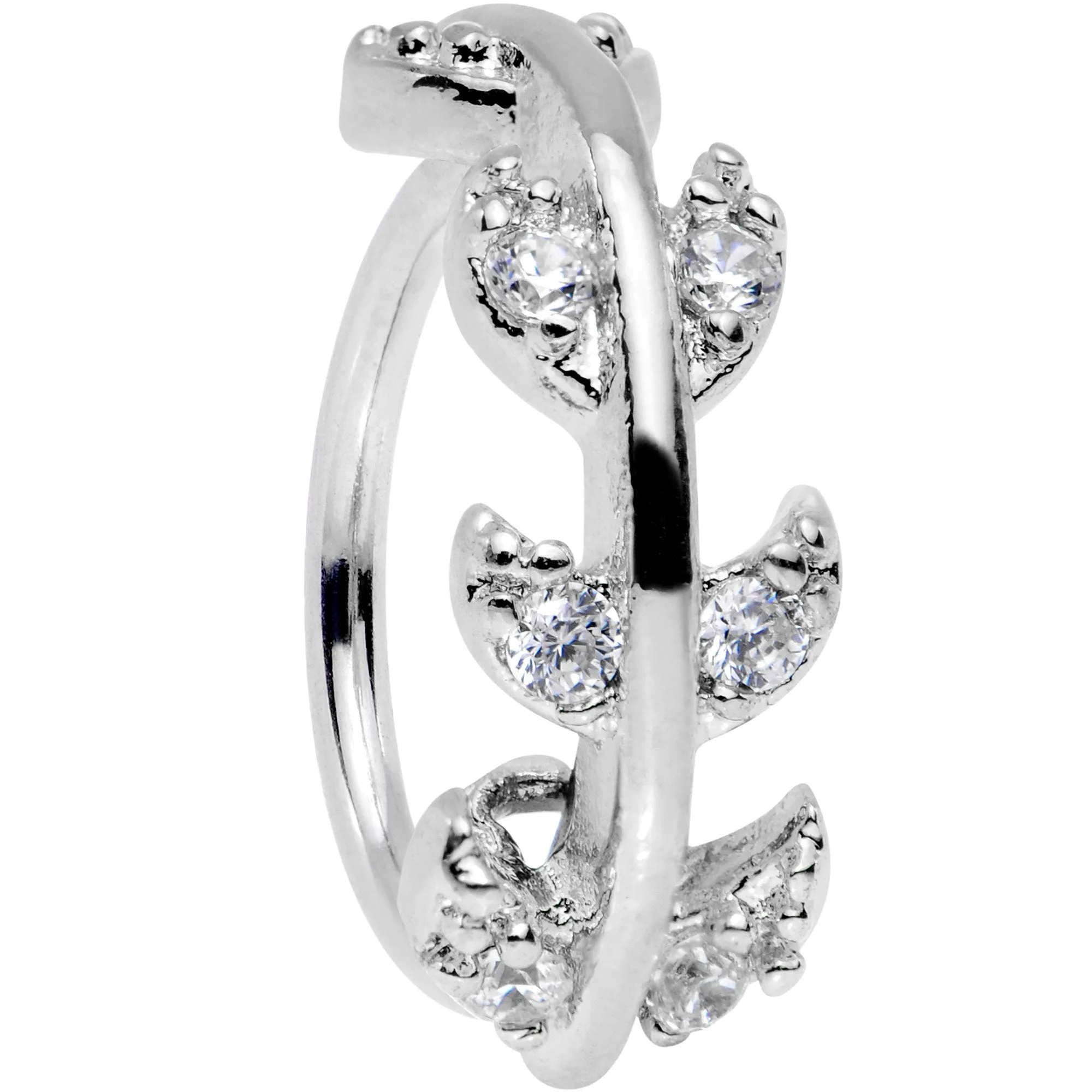 18 Gauge Clear CZ Gem Leafy Seamless Circular Ring