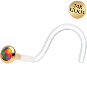 18 Gauge Yellow Gold 2mm Fire Red Synthetic Opal Bioplast Nose Ring