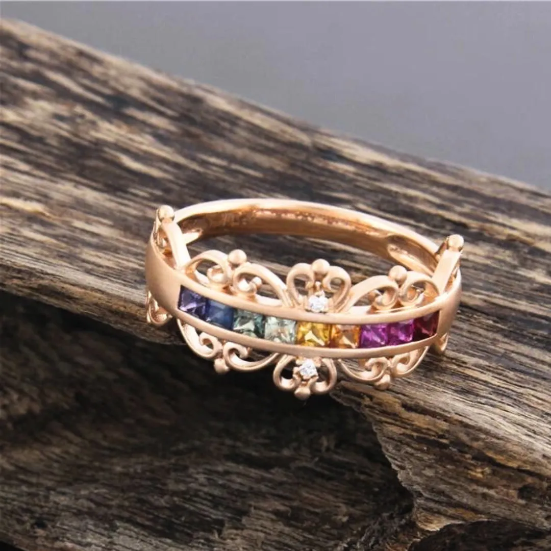 18 K Gold Natural Rainbow sapphires Ring | Gemstone Jewelry
