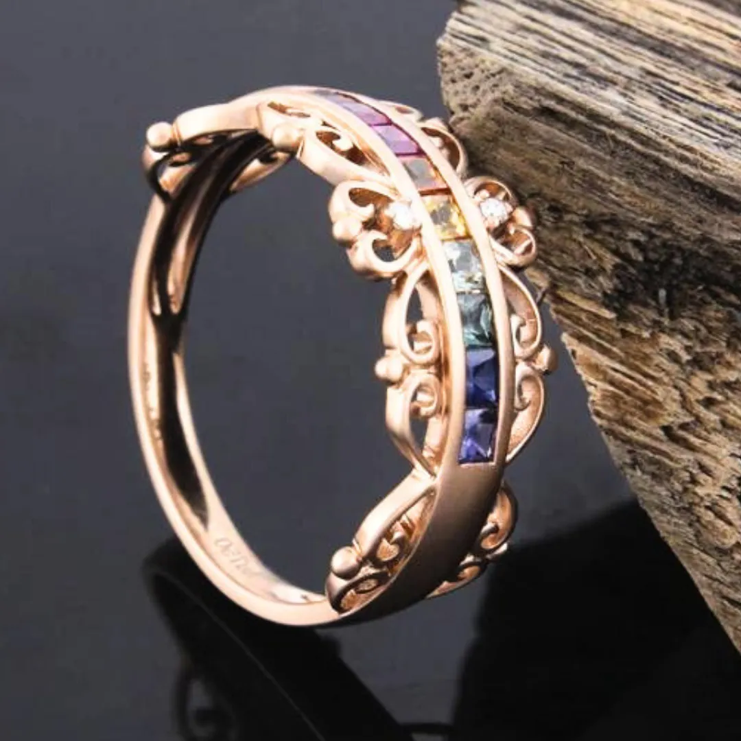 18 K Gold Natural Rainbow sapphires Ring | Gemstone Jewelry