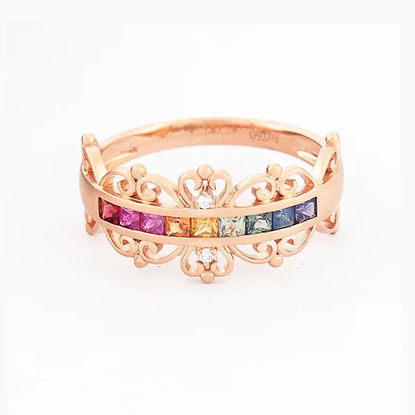 18 K Gold Natural Rainbow sapphires Ring | Gemstone Jewelry