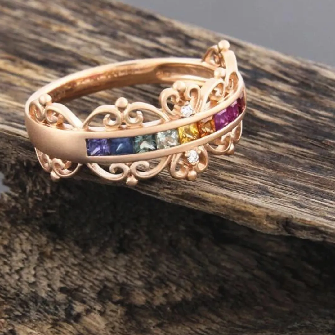 18 K Gold Natural Rainbow sapphires Ring | Gemstone Jewelry