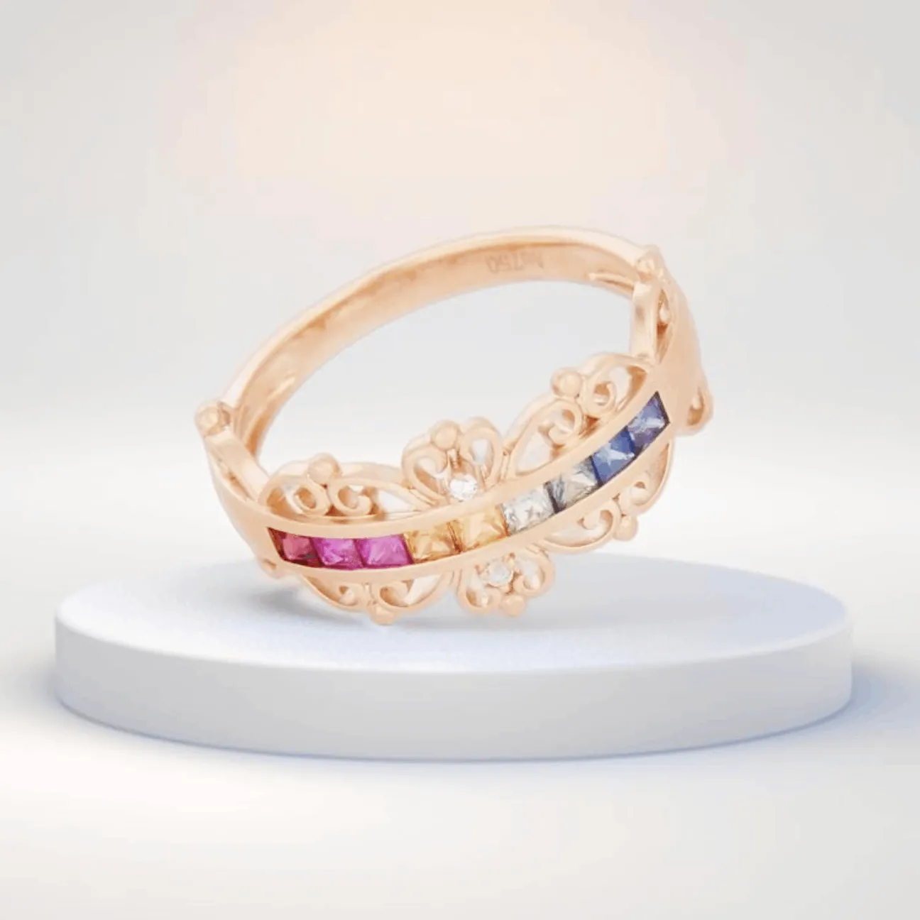 18 K Gold Natural Rainbow sapphires Ring | Gemstone Jewelry