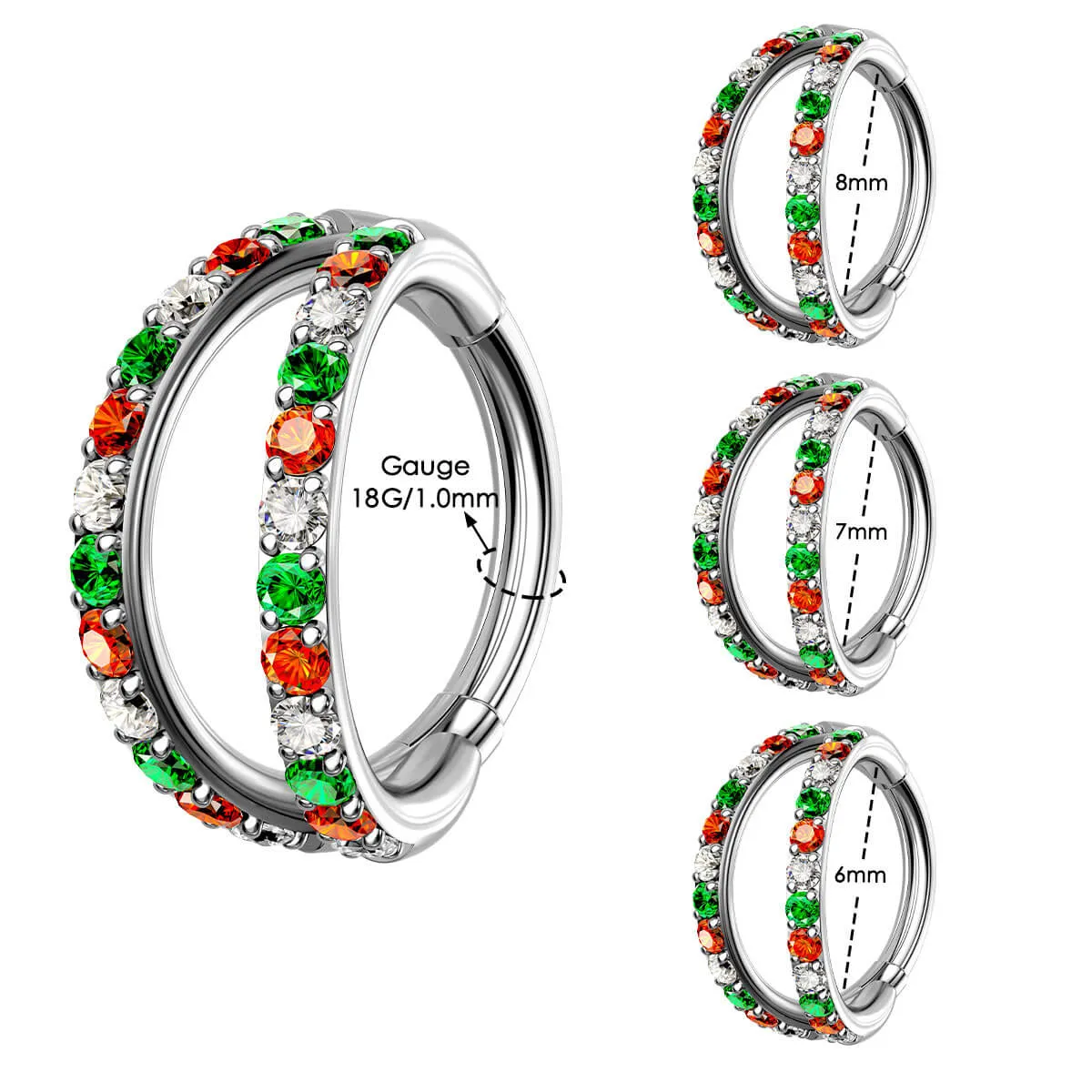 18G Christmas Color Combo Double Hoop Nose Ring